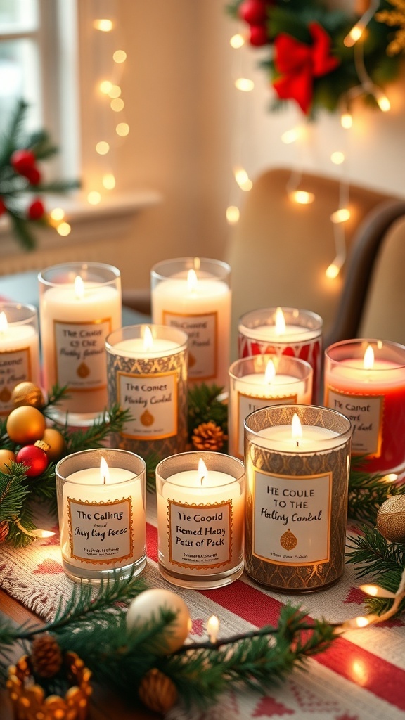 Inspirational Christmas Candle Quotes and Gift Ideas A festive table with scented candles and inspirational quotes, surrounded by Christmas decorations.